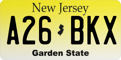 NJ license plate A26BKX