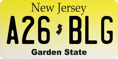 NJ license plate A26BLG