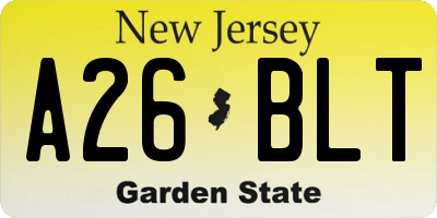 NJ license plate A26BLT