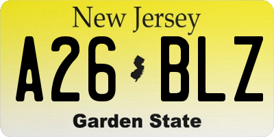 NJ license plate A26BLZ