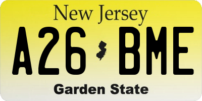 NJ license plate A26BME