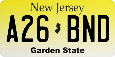 NJ license plate A26BND