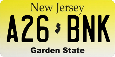 NJ license plate A26BNK