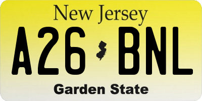 NJ license plate A26BNL