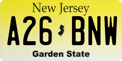 NJ license plate A26BNW