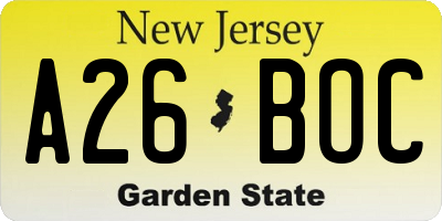 NJ license plate A26BOC