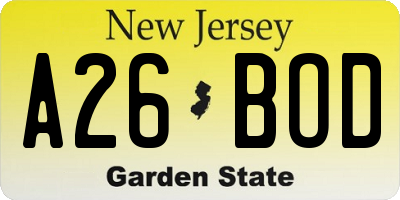 NJ license plate A26BOD