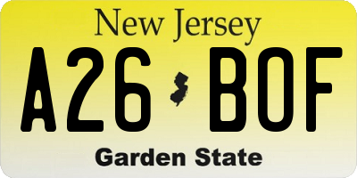 NJ license plate A26BOF