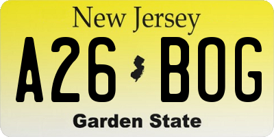 NJ license plate A26BOG