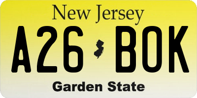 NJ license plate A26BOK