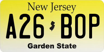 NJ license plate A26BOP