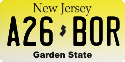 NJ license plate A26BOR