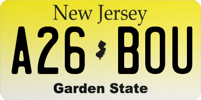 NJ license plate A26BOU