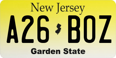 NJ license plate A26BOZ