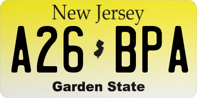 NJ license plate A26BPA