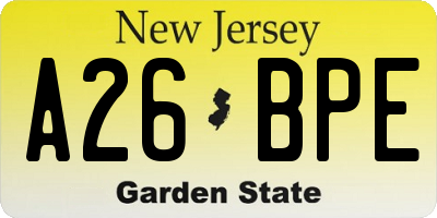 NJ license plate A26BPE