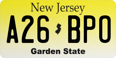 NJ license plate A26BPO