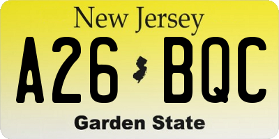 NJ license plate A26BQC