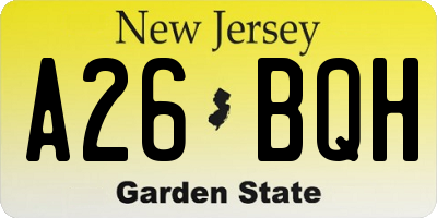 NJ license plate A26BQH