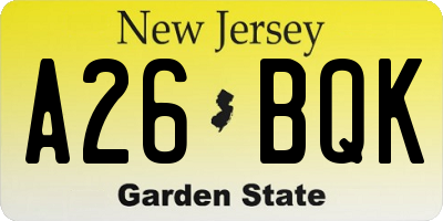 NJ license plate A26BQK