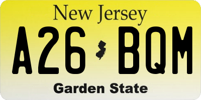NJ license plate A26BQM