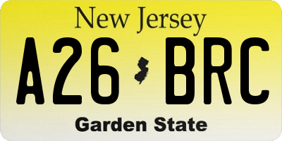NJ license plate A26BRC