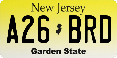 NJ license plate A26BRD
