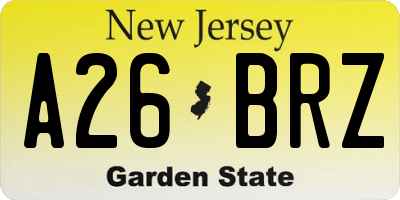 NJ license plate A26BRZ