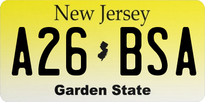 NJ license plate A26BSA