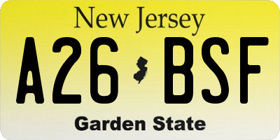 NJ license plate A26BSF