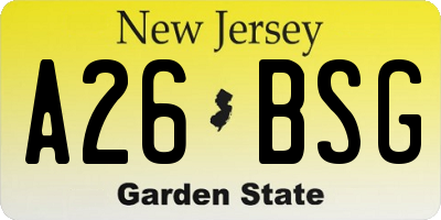 NJ license plate A26BSG