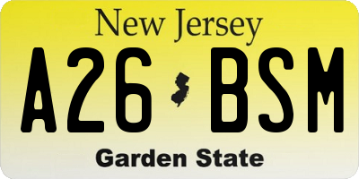 NJ license plate A26BSM