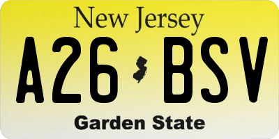 NJ license plate A26BSV