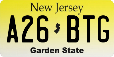 NJ license plate A26BTG