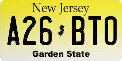 NJ license plate A26BTO