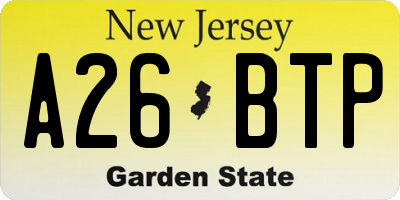 NJ license plate A26BTP