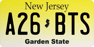 NJ license plate A26BTS