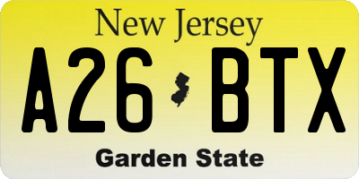 NJ license plate A26BTX