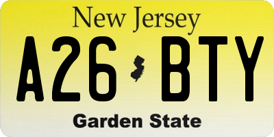NJ license plate A26BTY