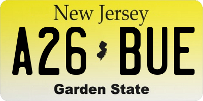 NJ license plate A26BUE