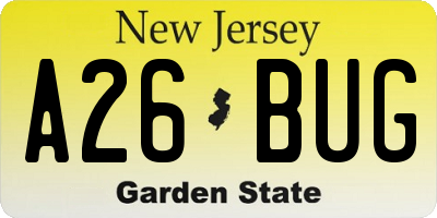 NJ license plate A26BUG