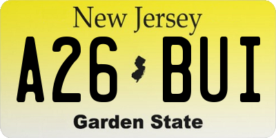NJ license plate A26BUI