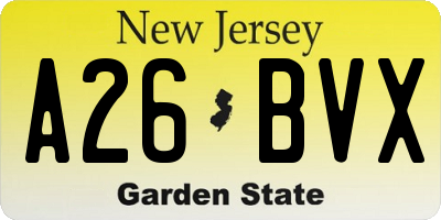 NJ license plate A26BVX