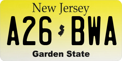 NJ license plate A26BWA