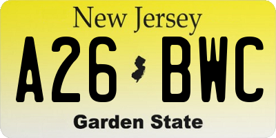 NJ license plate A26BWC