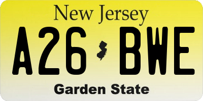 NJ license plate A26BWE