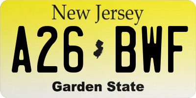 NJ license plate A26BWF