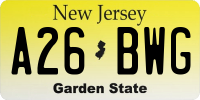 NJ license plate A26BWG