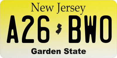NJ license plate A26BWO
