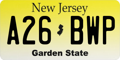 NJ license plate A26BWP